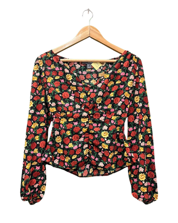 Primark Floral Ruched Long-Sleeve Top