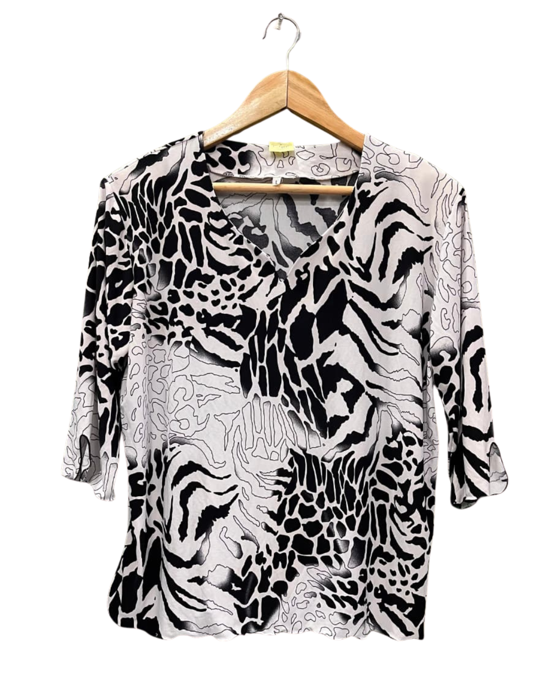 Black And White Animal Print V-Neck Top