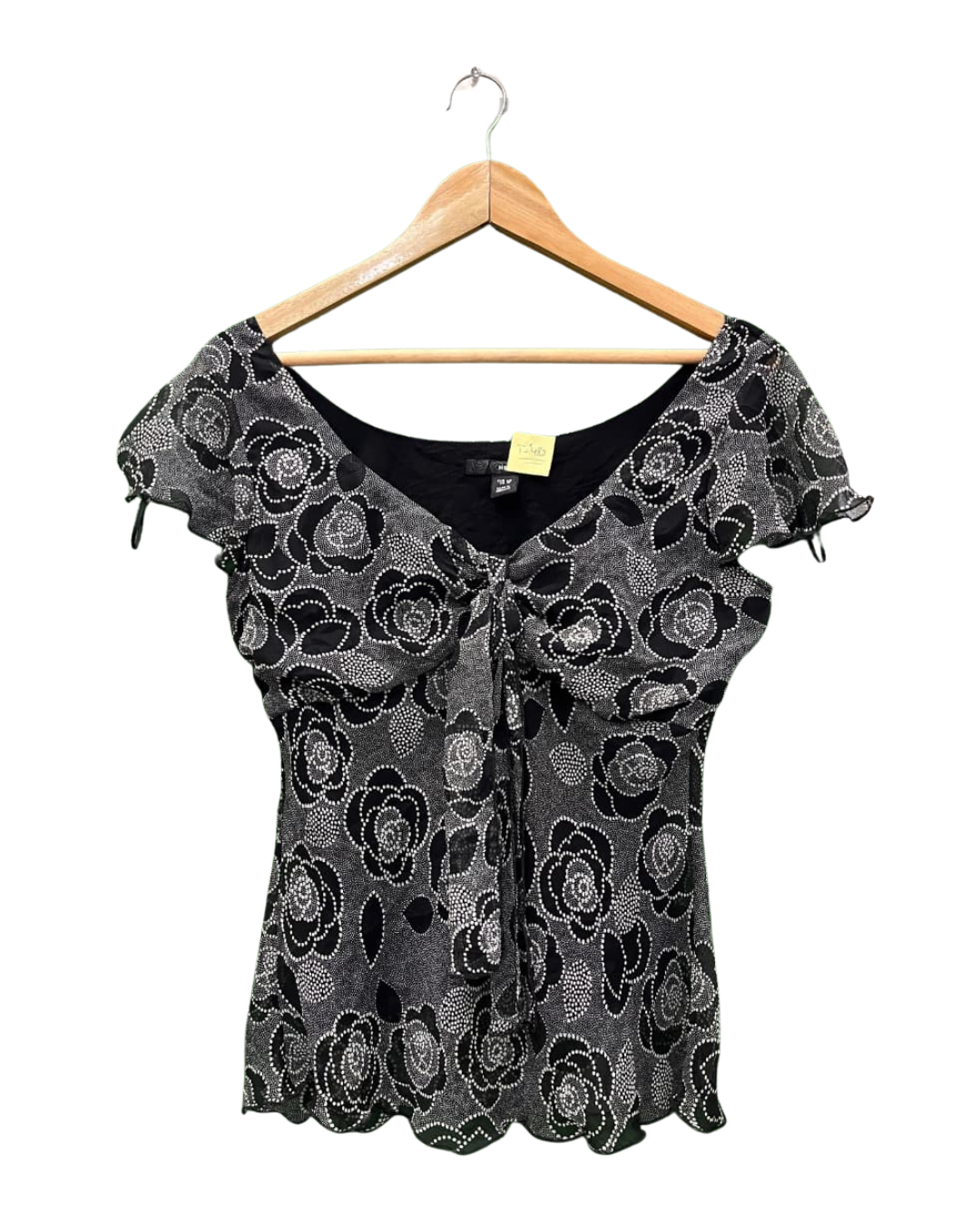 H&M Rose Print Tie-Front Top