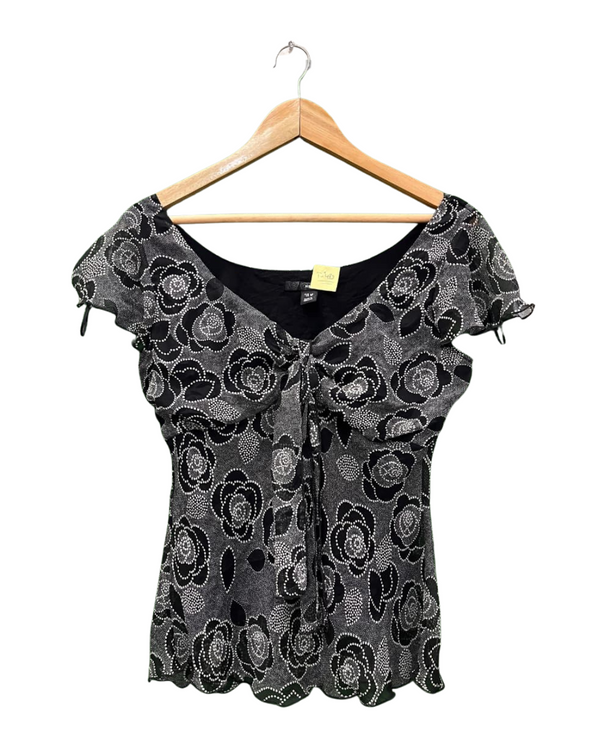 H&M Rose Print Tie-Front Top