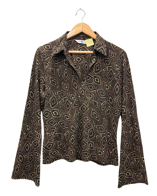 Vintage Style Diamond Print Collared Top
