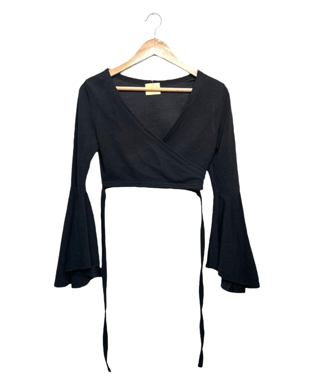 Shein Black Bell Sleeve Wrap Crop Top