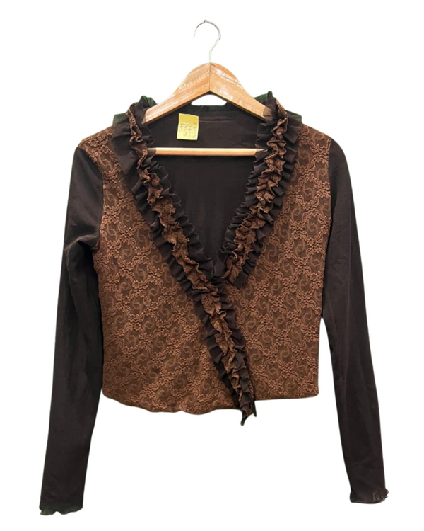 Vintage Vibe Brown Ruffle Lace Top