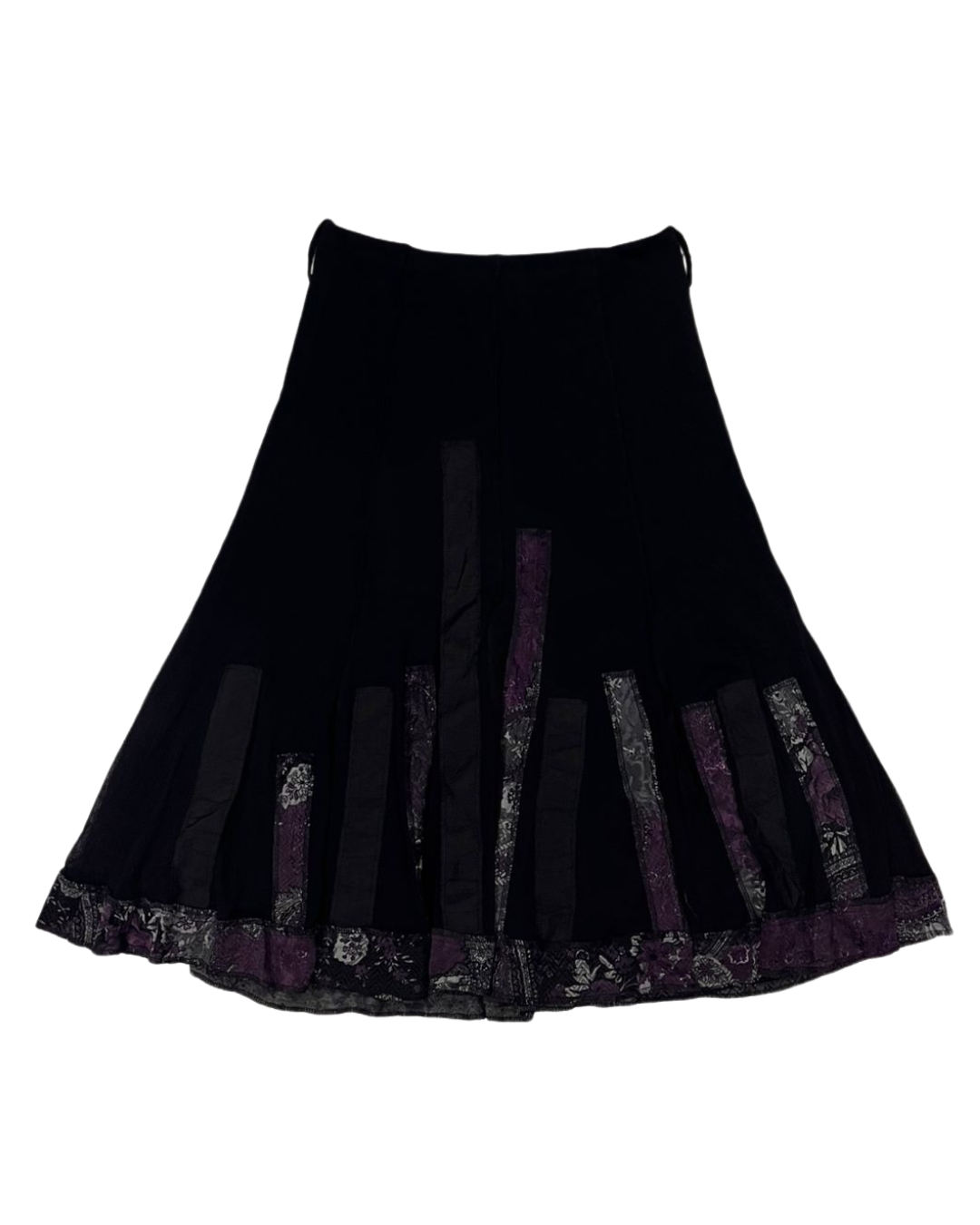Black Patchwork A-Line Midi Skirt