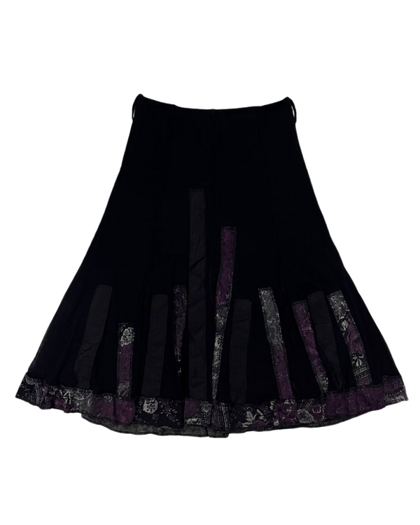 Black Patchwork A-Line Midi Skirt