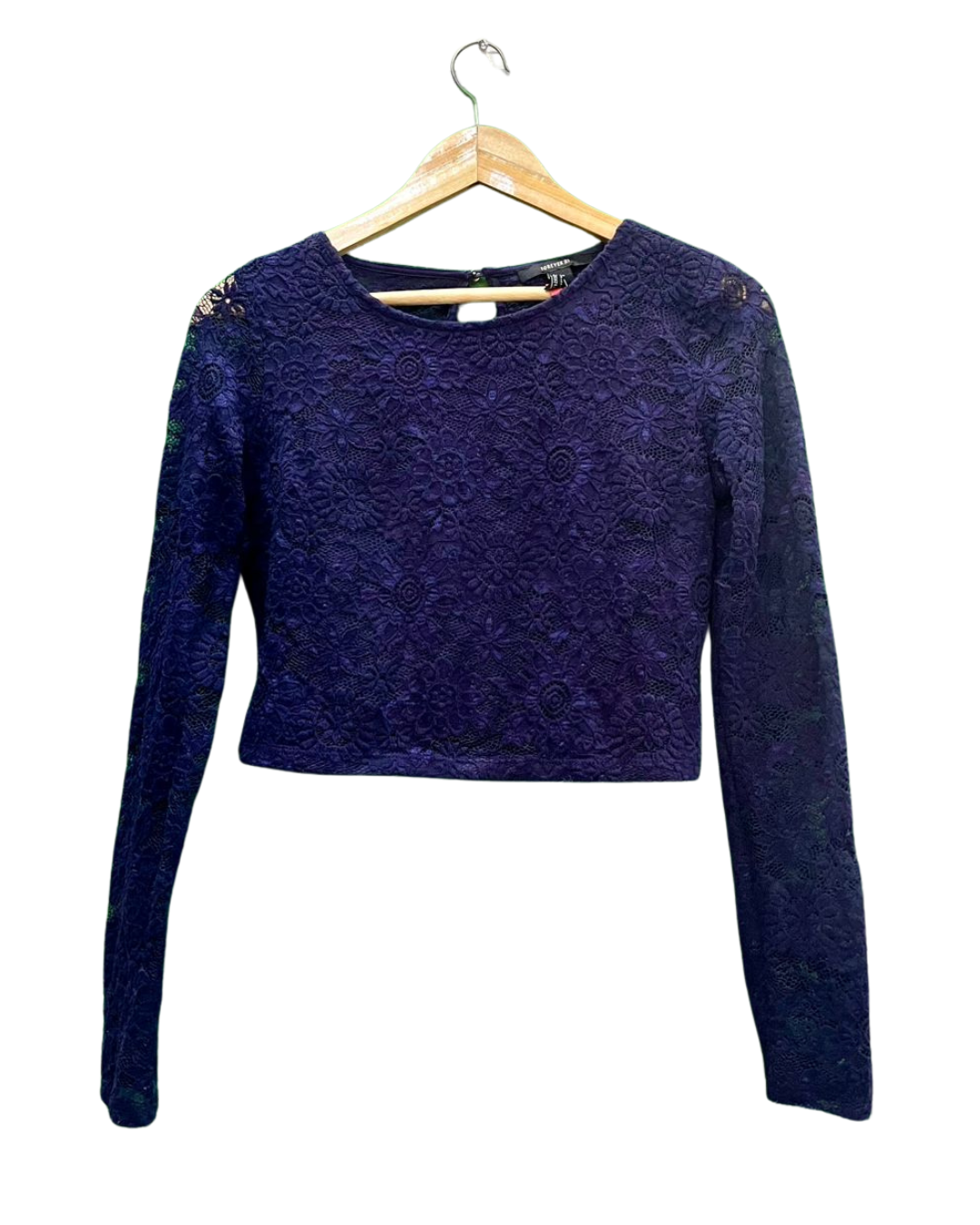 Long-Sleeve Floral Lace Crop Top