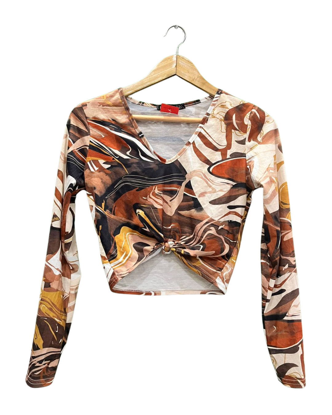 Abstract Swirl Pattern Long-Sleeve Crop Top