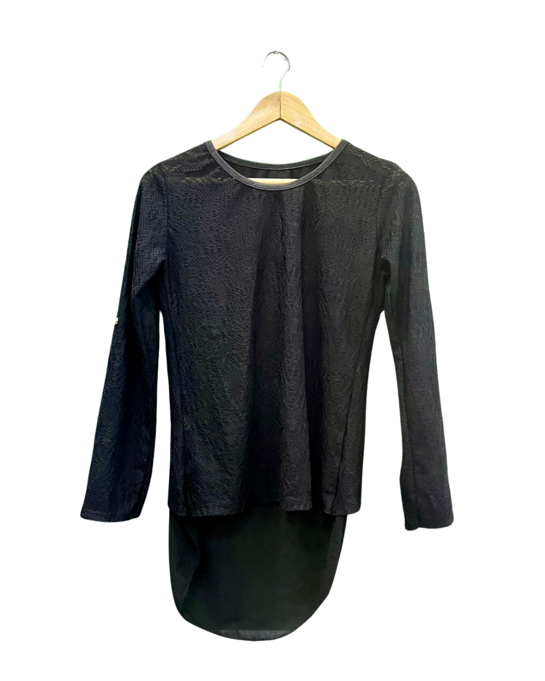Black Sheer Mesh High-Low Hem Top