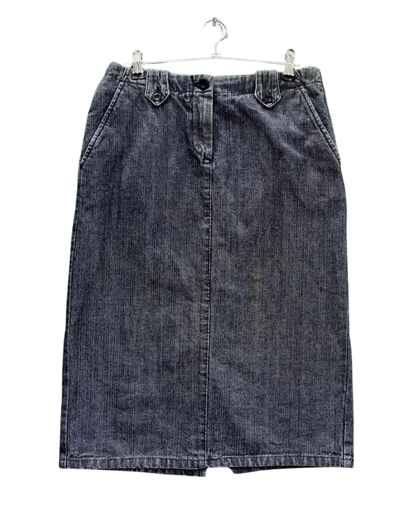 Button-Front Denim Midi Skirt