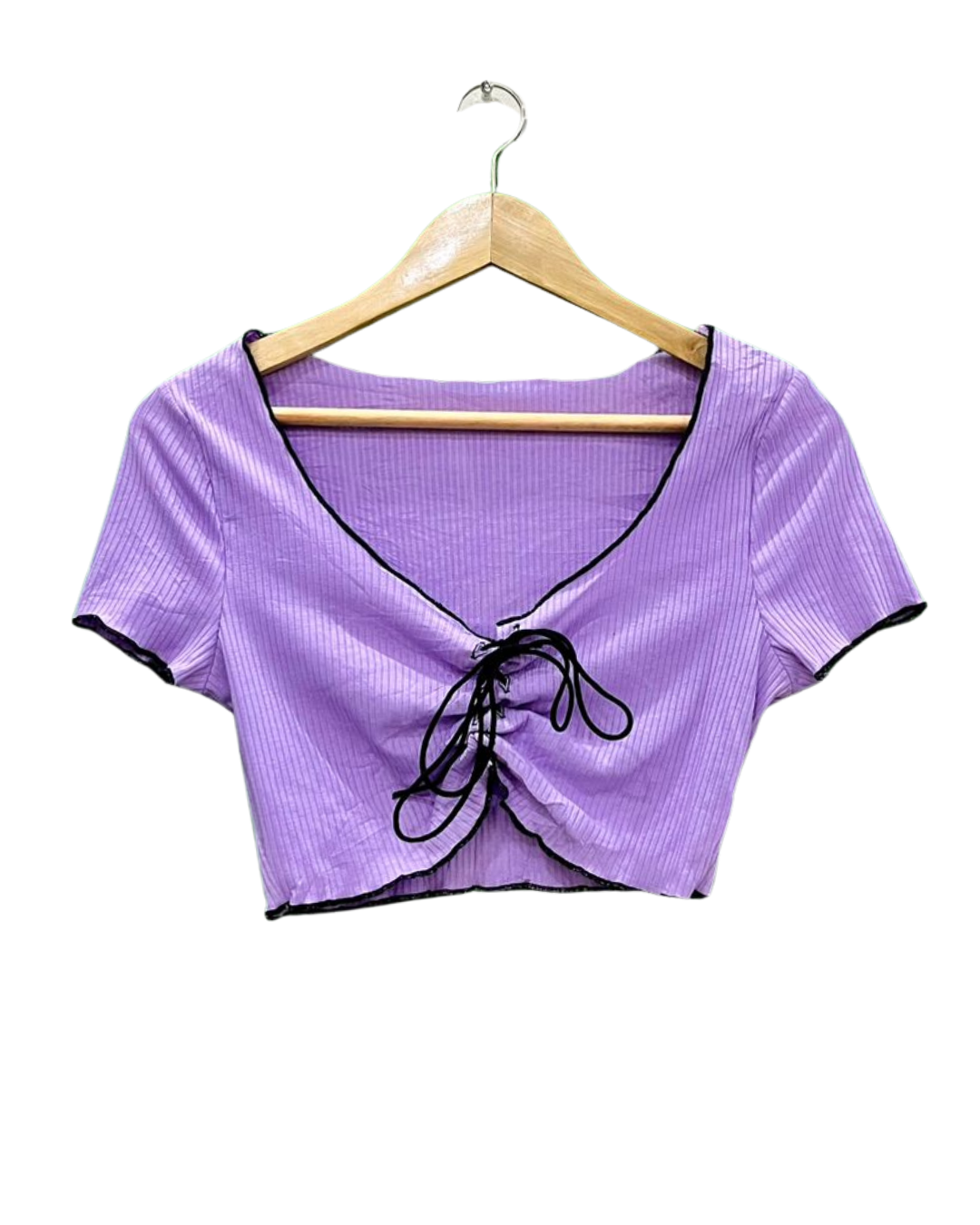 Y2K Style Ribbed Lace-Up Top