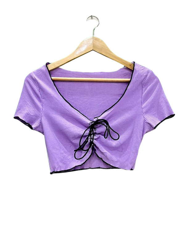 Y2K Style Ribbed Lace-Up Top