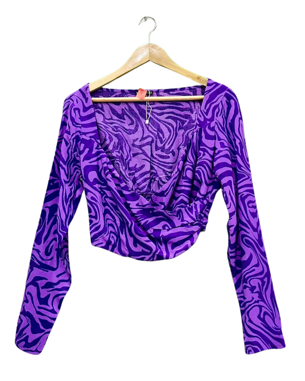 Bershka Purple Swirl Pattern Crop Top