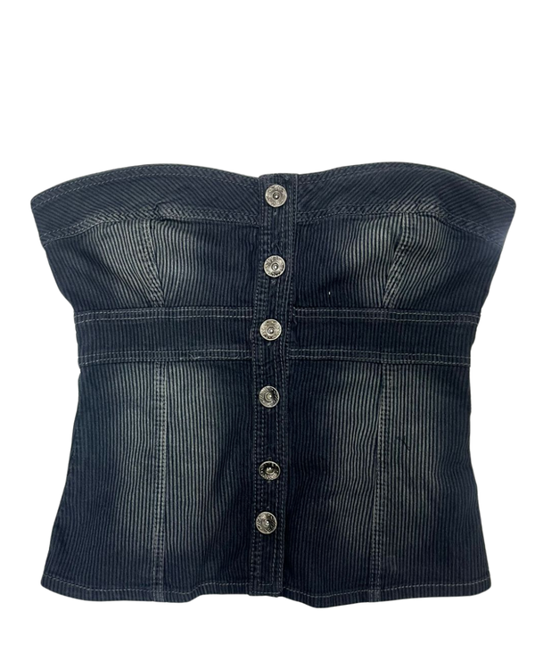 Y2K Button-Front Denim Tube Top