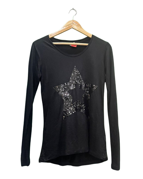 Black Sequin Star Long-Sleeve Top