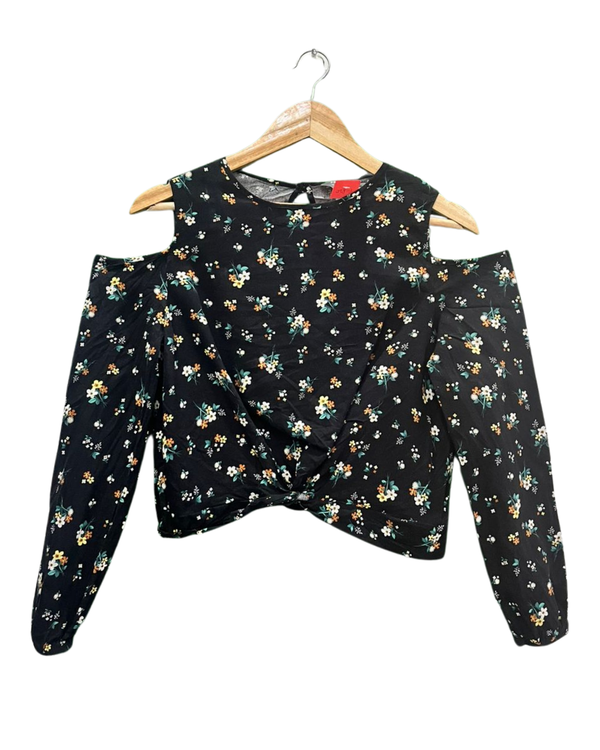 Floral Print Cold-Shoulder Twist-Front Top