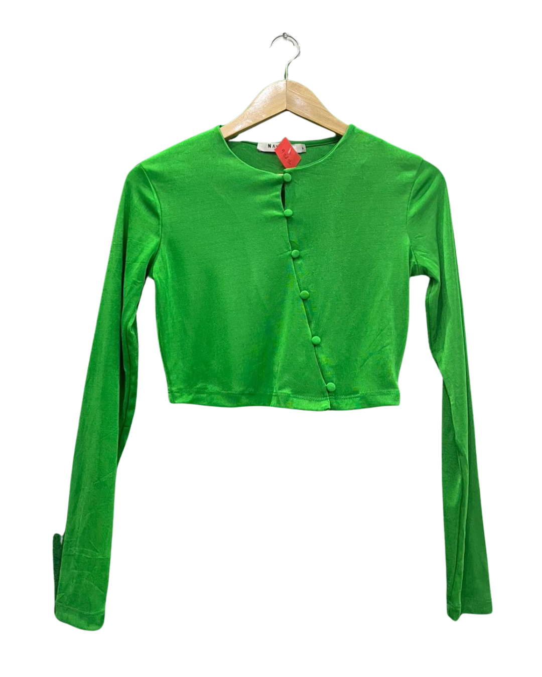 Green Asymmetrical Button-Front Crop Top