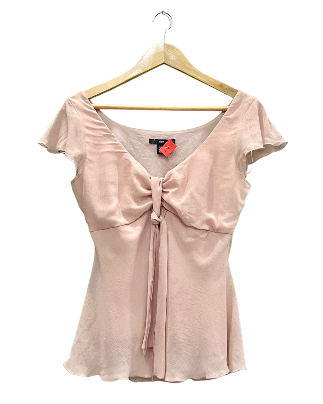 Light Pink Flutter Sleeve Tie-Front Top