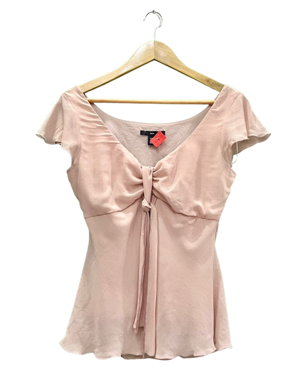 Light Pink Flutter Sleeve Tie-Front Top