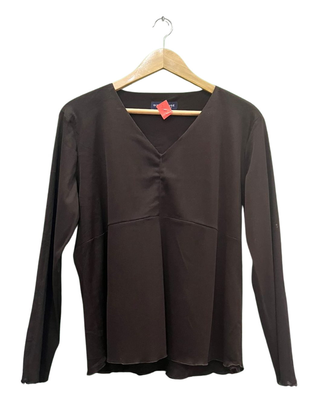 Brown V-Neck Long-Sleeve Top
