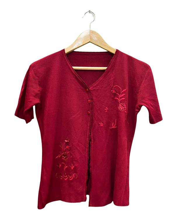 Classic Red Embroidered Short-Sleeve Top