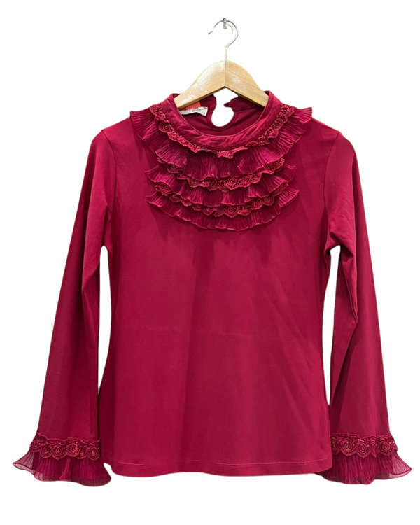 Vintage-Inspired Ruffled Neckline Top