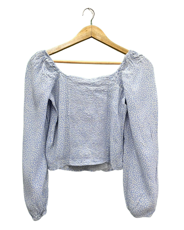 Light Blue Micro Floral Puff Sleeve Top