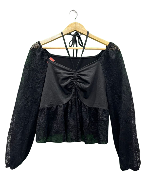 Gothic Style Black Lace Long-Sleeve Top