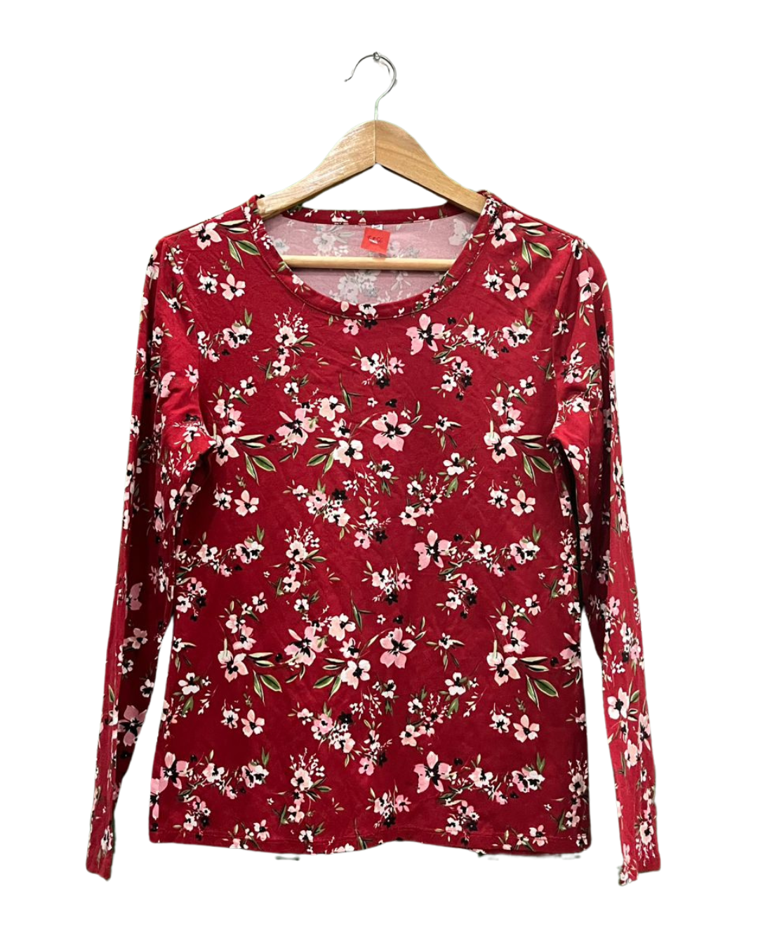 Red Ditsy Floral Print Long-Sleeve Top