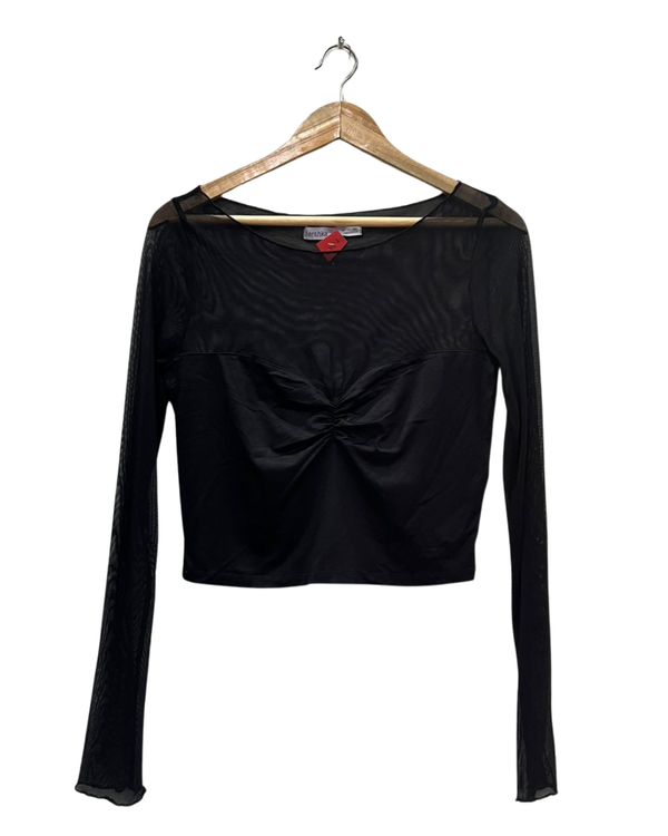Y2K Style Black Mesh Crop Top