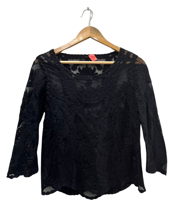 Black Floral Lace Scoop Neck Blouse
