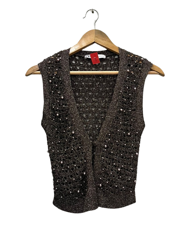 Zara Pearl Embellished Knit Vest