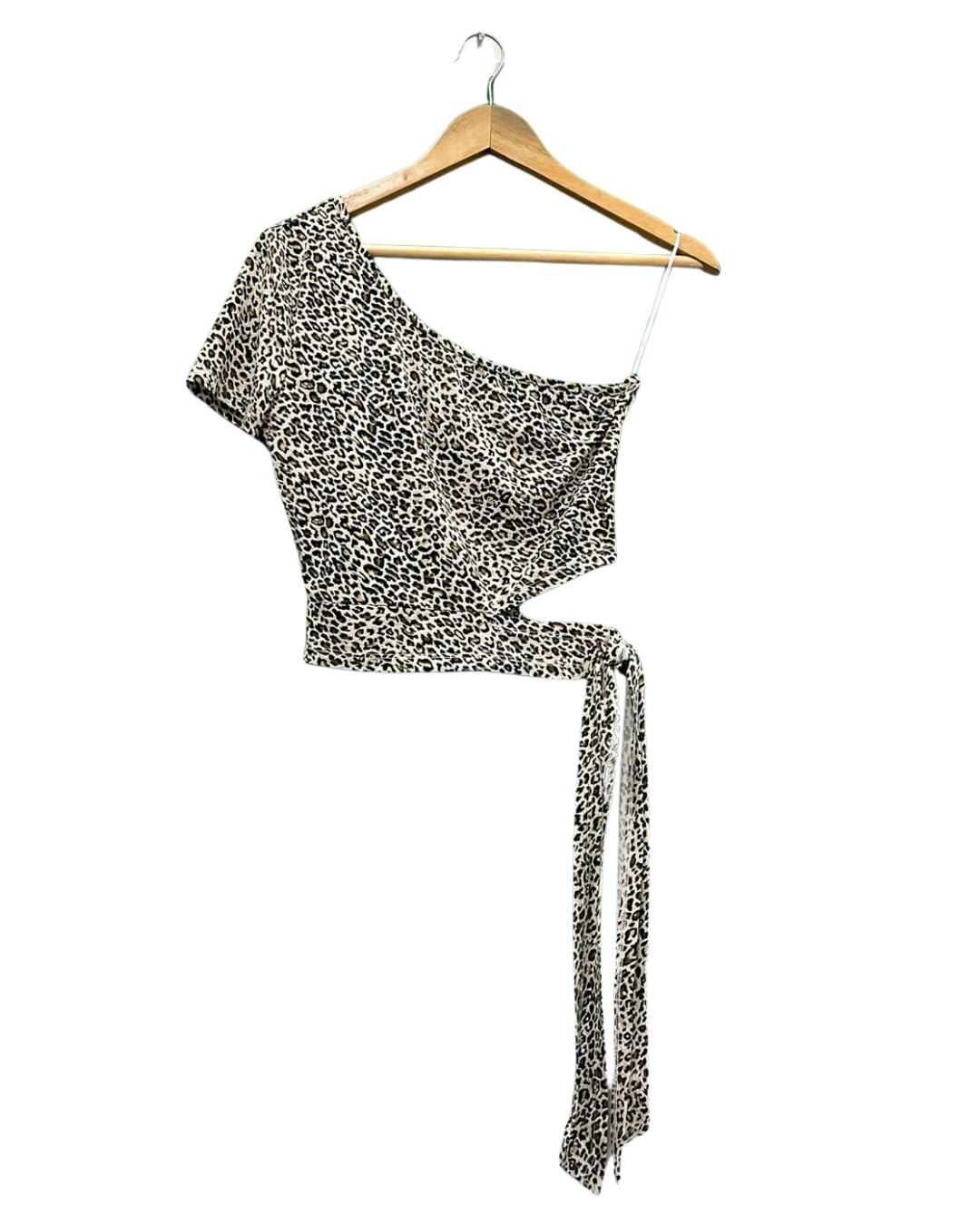Animal Print One-Shoulder Tie-Waist Top
