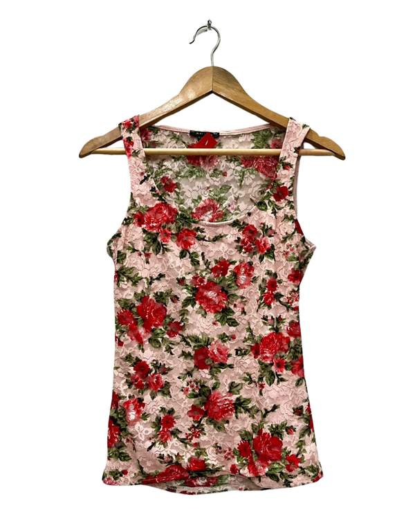 Red Rose Floral Lace Tank Top