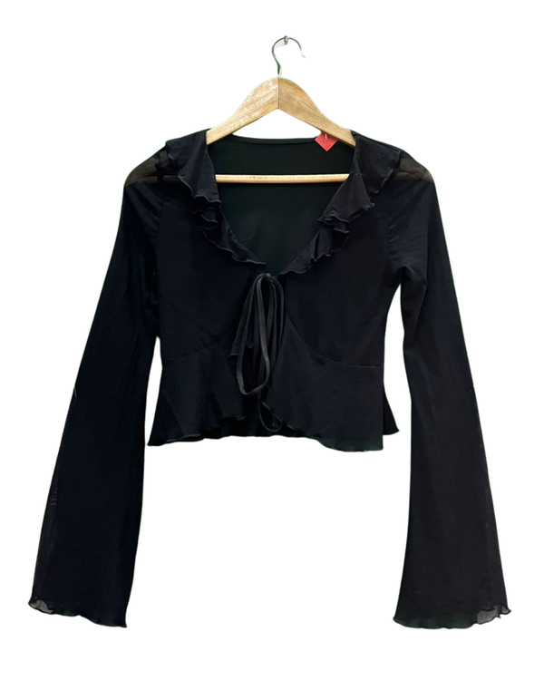 Y2K Style Tie Front Ruffle Top