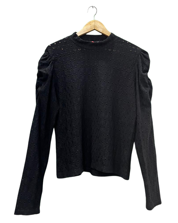 Black Puffed Sleeve Mock-Neck Top