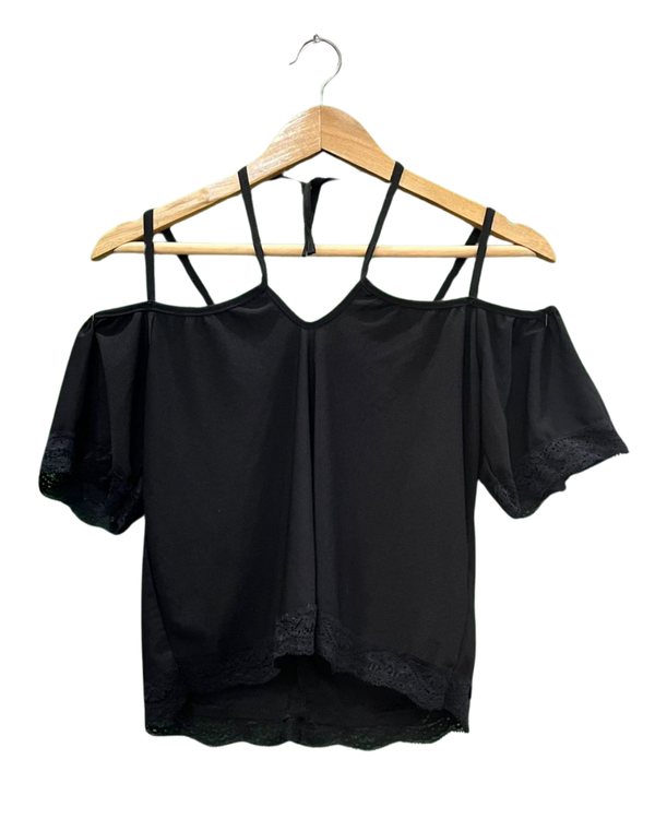 Boho-Chic Black Off-the-Shoulder Top