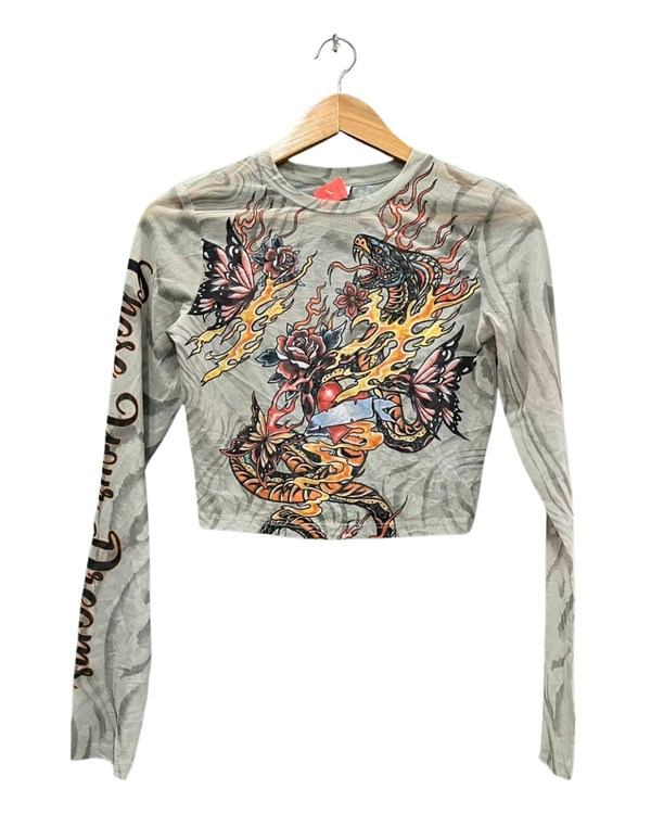 Gothic Tattoo Print Crop Top