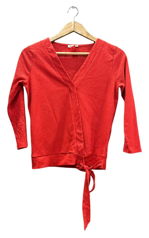 Red Tie-Waist Long-Sleeve Top