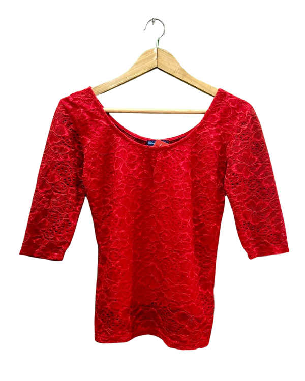Classic Red Lace Scoop Neck Top
