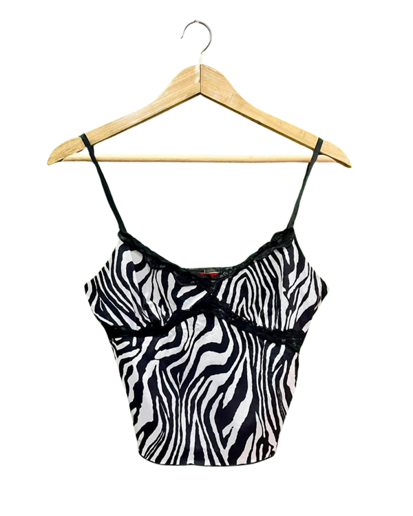 Shein Zebra Print Lace Trim Cami Top