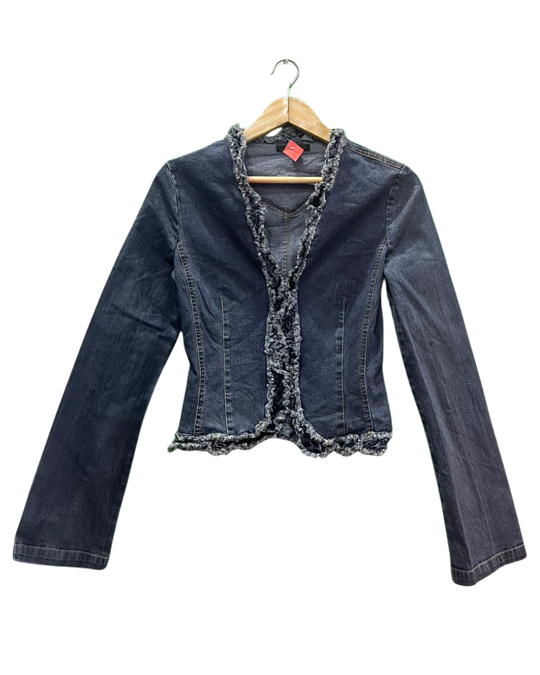 Mango Y2K Style Ruffled Trim Denim Jacket