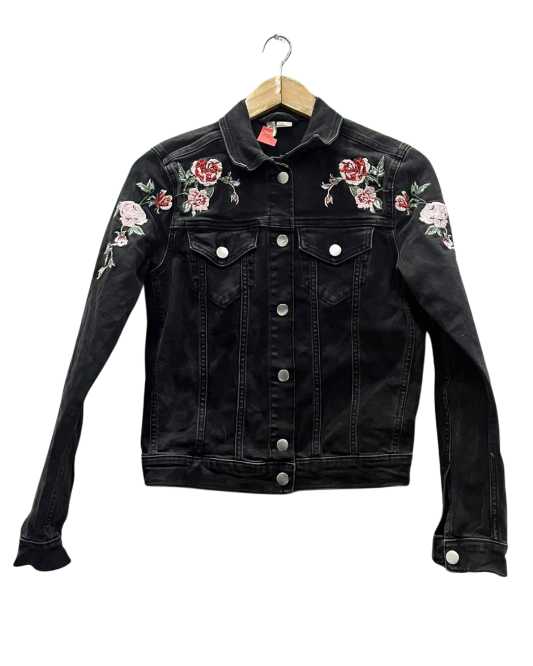 H&M Black Floral Embroidered Denim Jacket