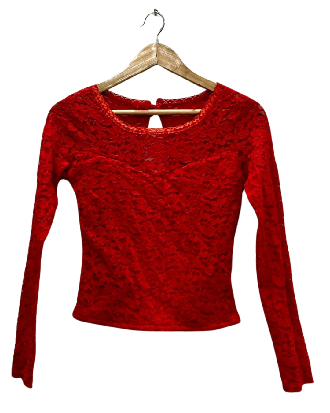 Red Floral Lace Long-Sleeve Top