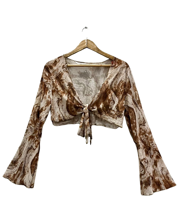 Shein Marble Print Tie-Front Crop Top