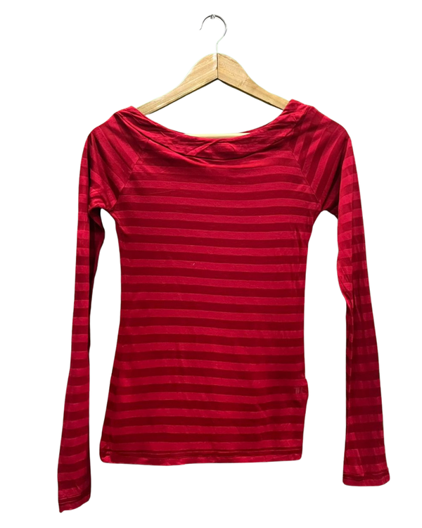 Red Striped Boat Neck Top