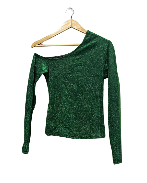 Shein Green Glitter One-Shoulder Top