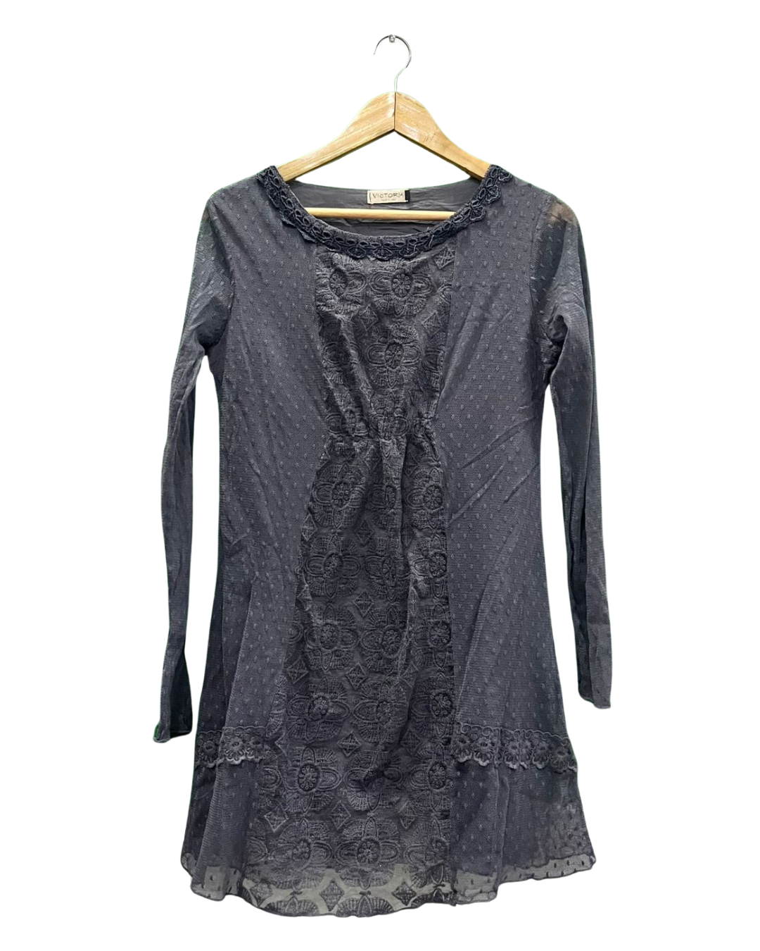 Grey Lace Trim Boho Dress