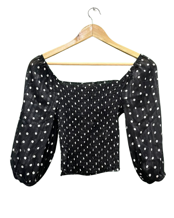 Puff Sleeve Polka Dot Crop Top
