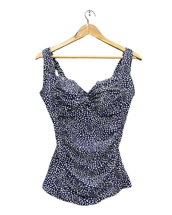 Navy Blue and White Polka Dot Top