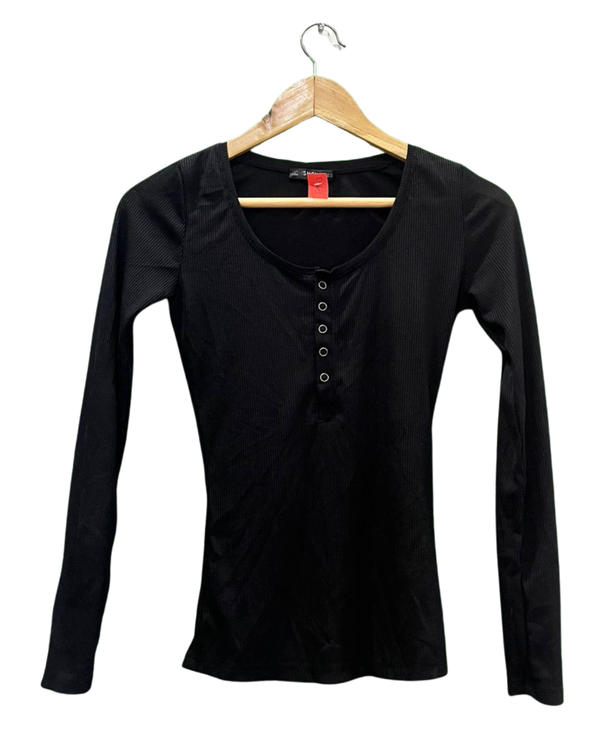 Shein Black Ribbed Long-Sleeve Top